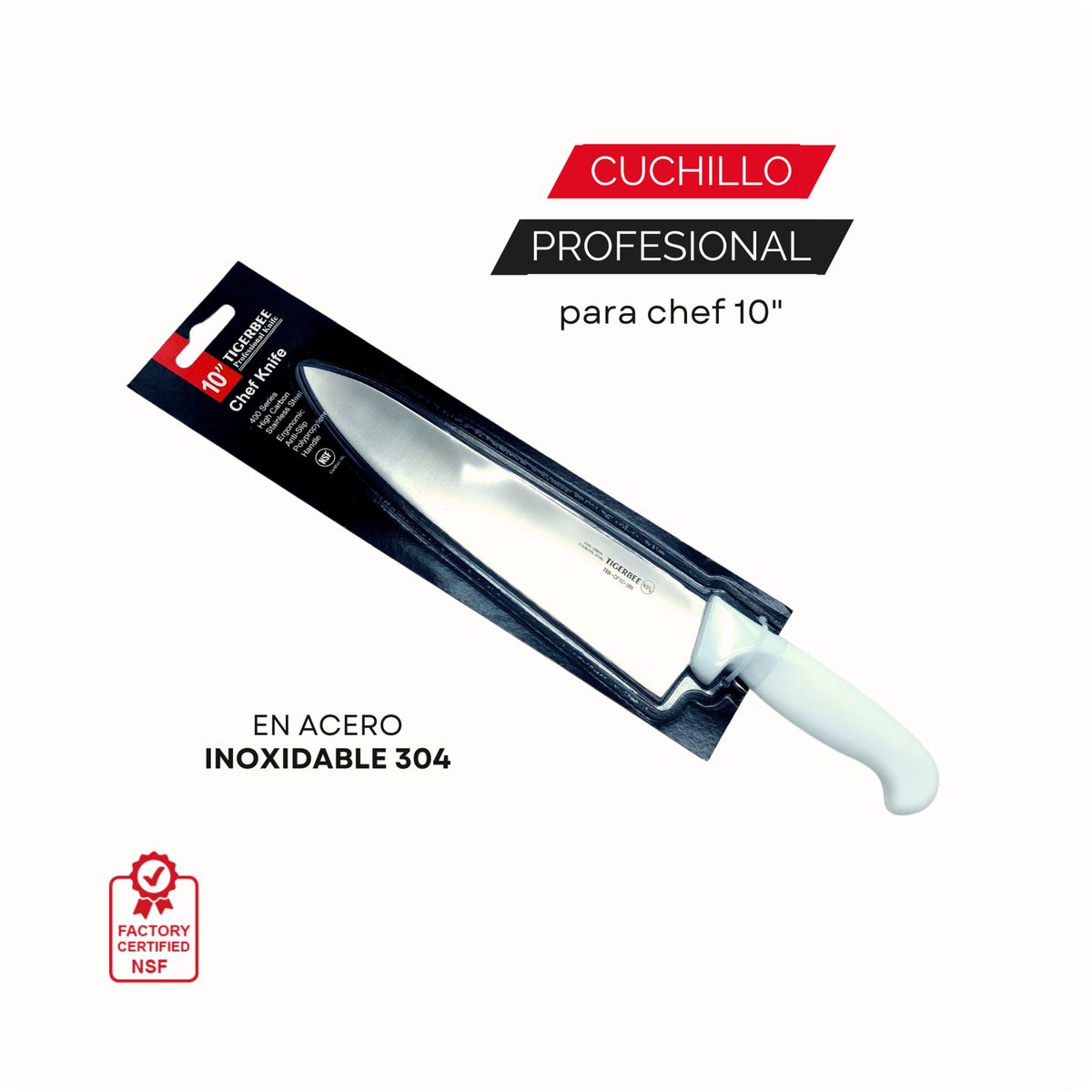 TIGERBEE - Cuchillo de Chef con mango Blanco 10¨