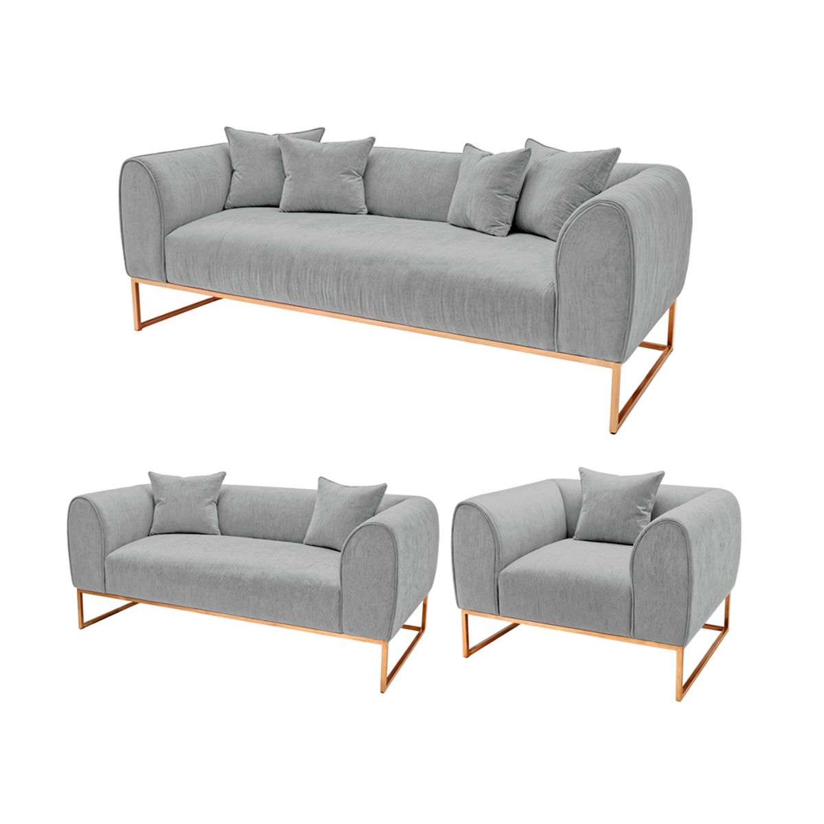 BARAKA HOME - Juego de sala 3 2 1 Luxury Nikole - Gris claro