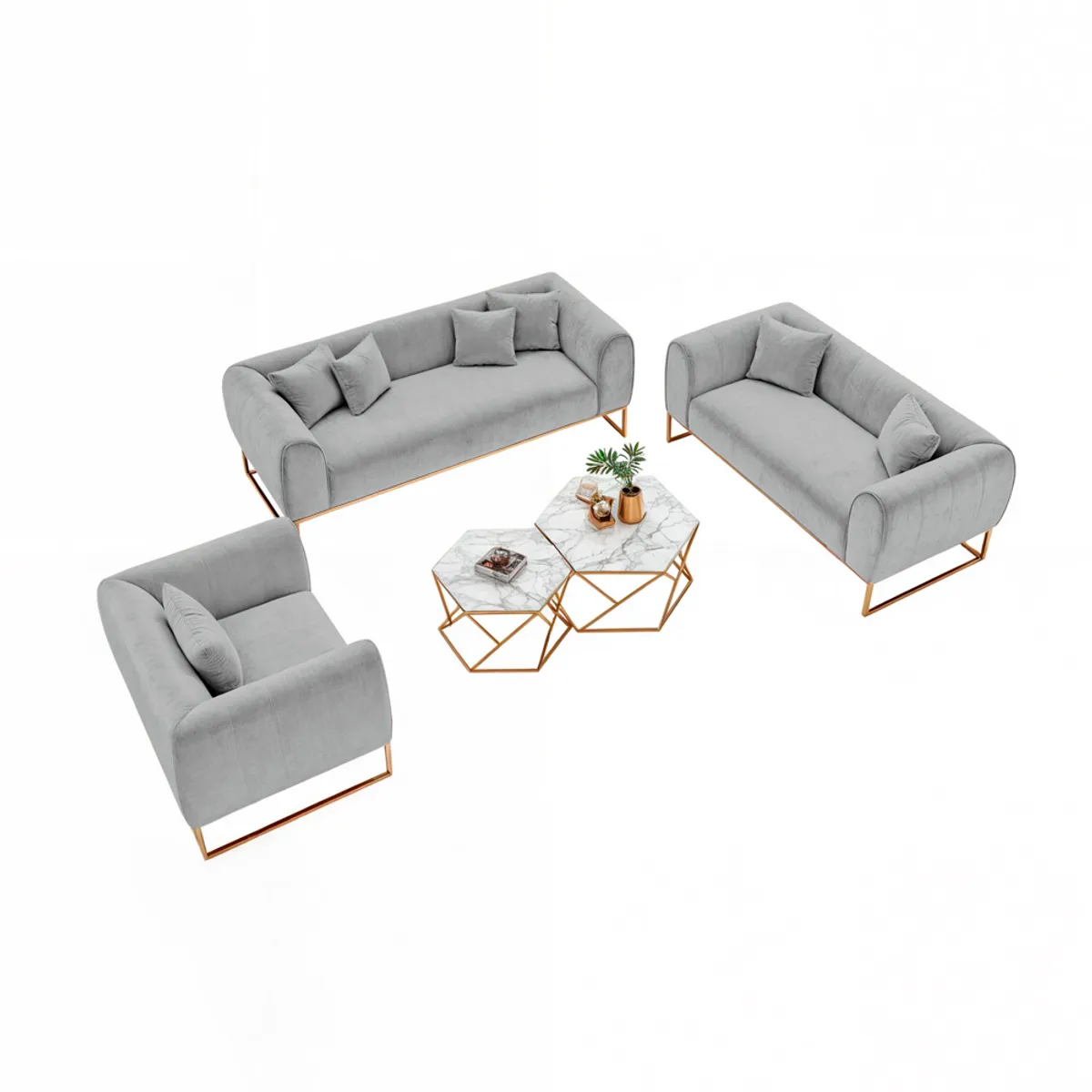 BARAKA HOME - Juego de sala 3 2 1 Luxury Nikole + Mesa de centro - Gris claro