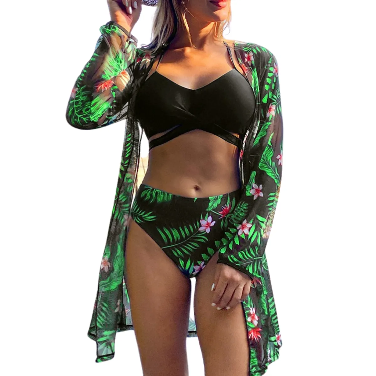 KAST PE - Salida de Playa Kimono Ynari mesh diseño tropical - Talla M