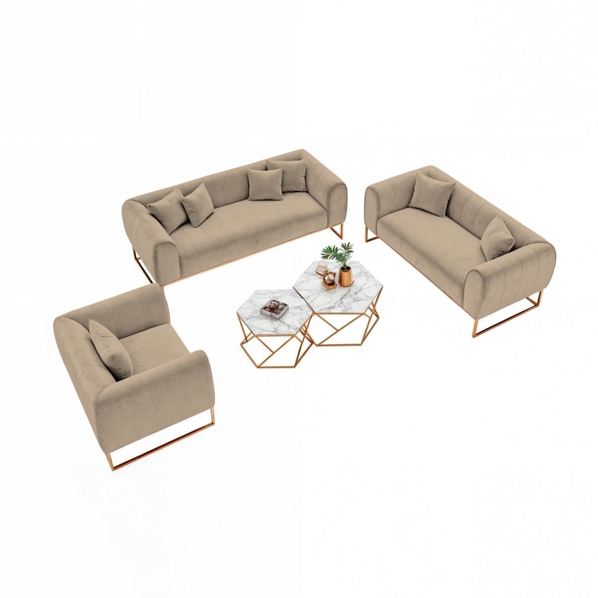 BARAKA HOME - Juego de sala 3 2 1 Luxury Nikole + Mesa de centro - Beige claro