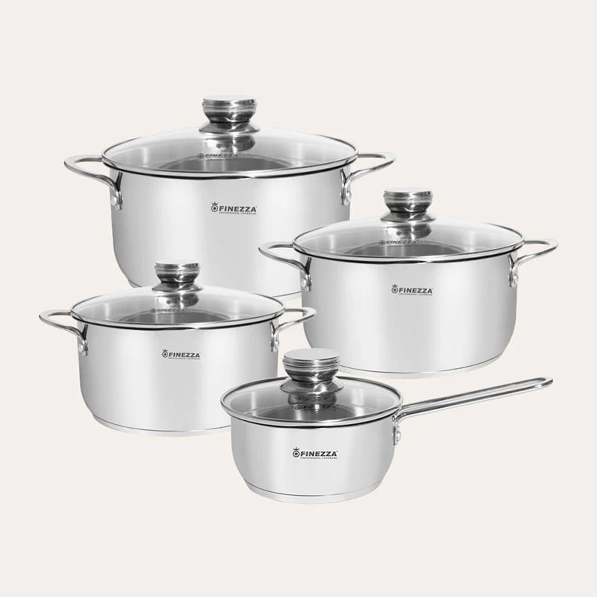FINEZZA - Juego de ollas de acero de 8 pzs. (FZ-980AE-IN)