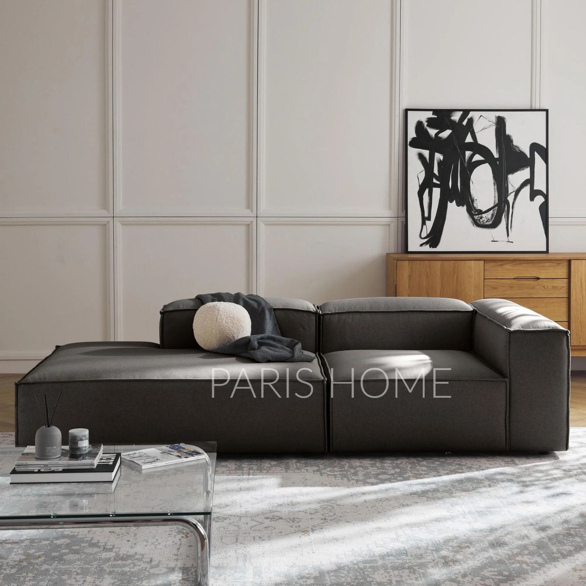 GENERICO - Sofá Diván Derecho Modular Monarch Tejido - Gris Oscuro