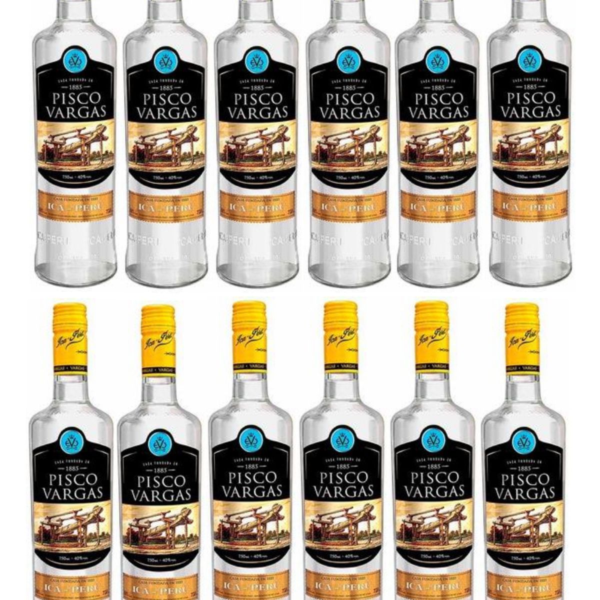VARGAS CLASICO - Pisco VARGAS Puro de Ica Botella 750ml - 12 UND