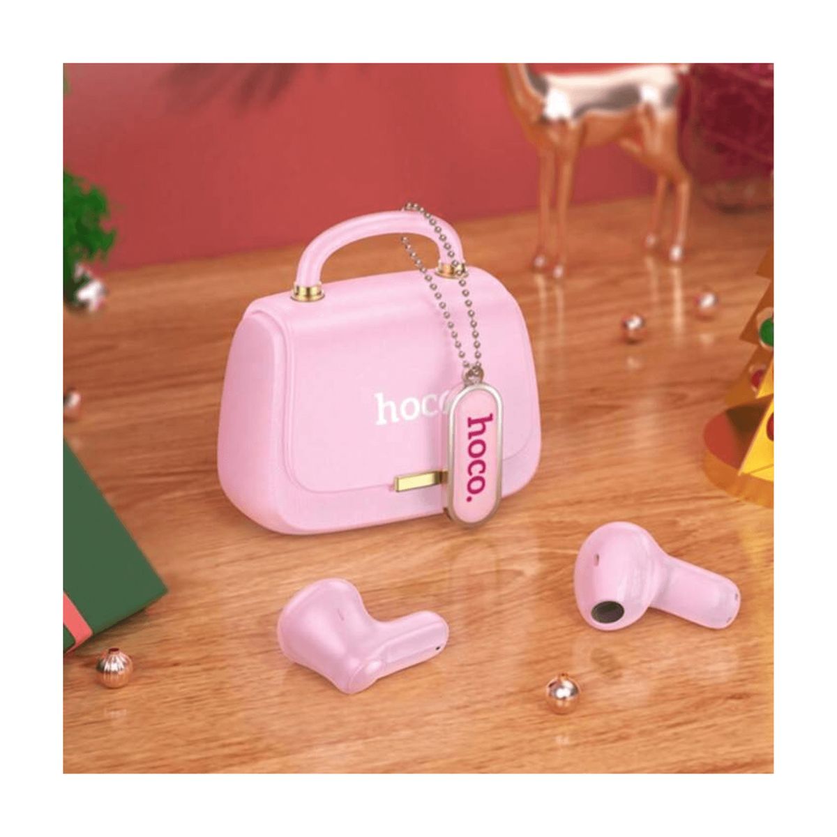 HOCO - Audífonos Bluetooth con Estuche Tipo Bolso ROSADO