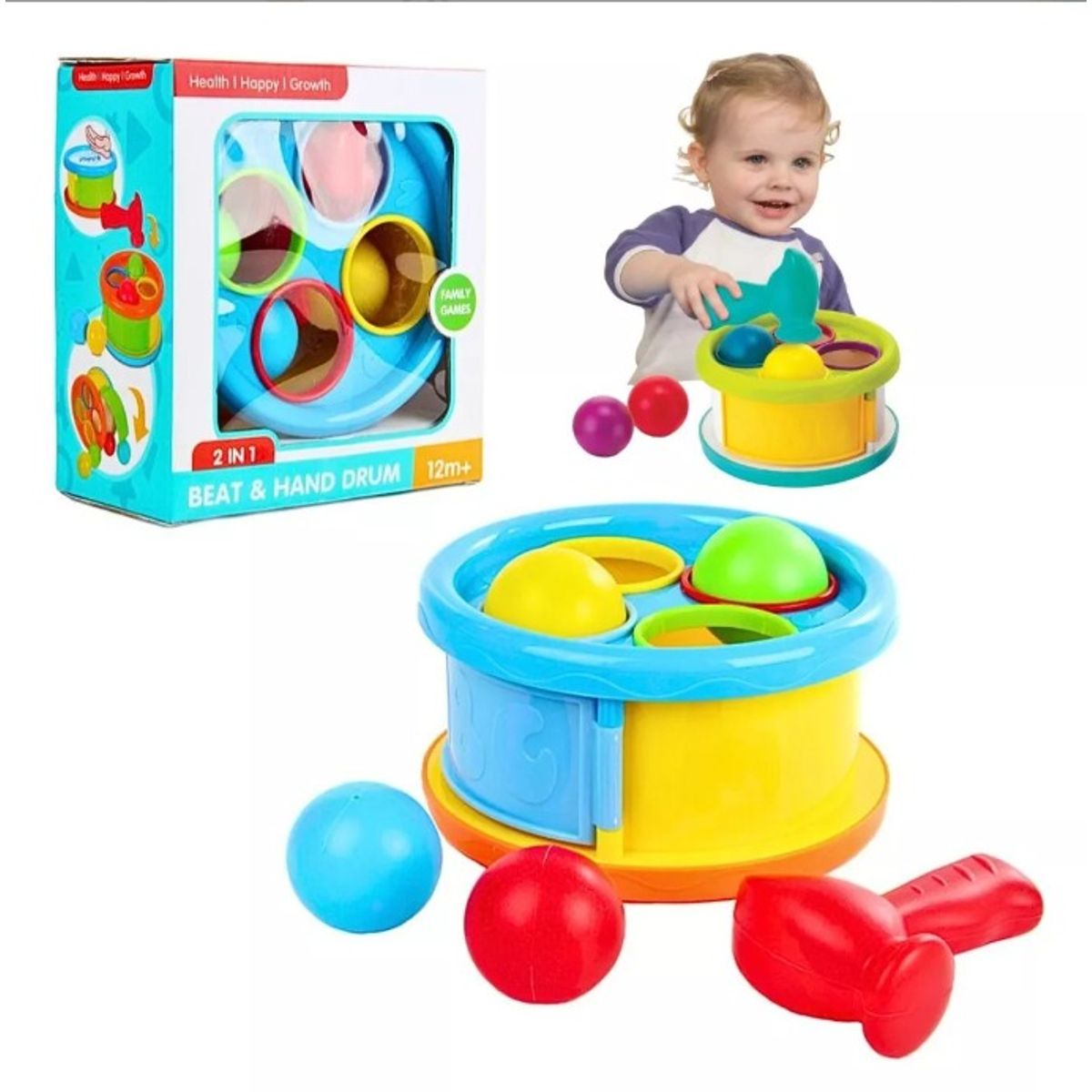 GENERICO - Juguete Para Bebes 2 En 1 Tambor Y Encaje Con Martillo