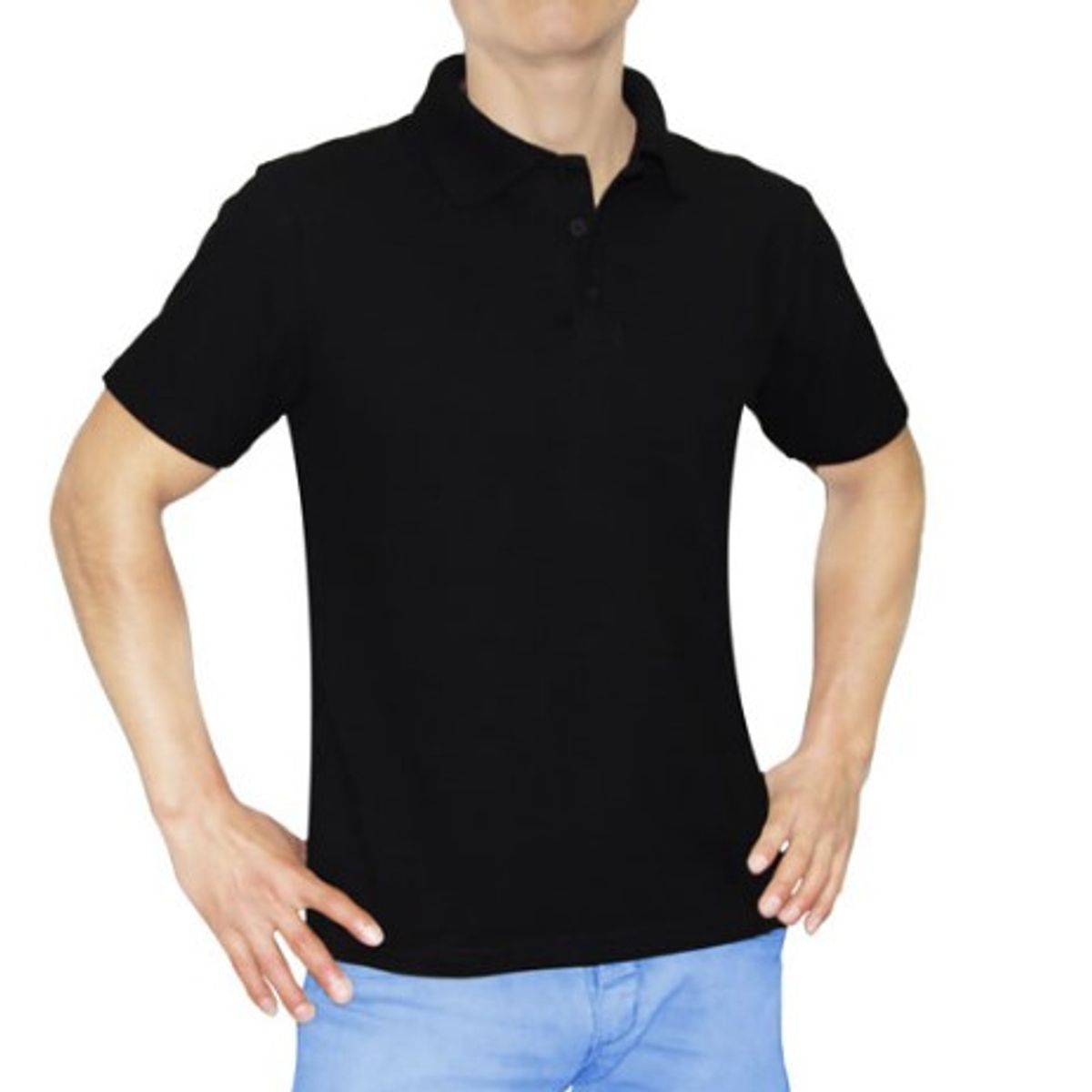 GENERICO - POLO CUELLO CAMISERO MANGA CORTA PIQUE PARA HOMBRE NEGRO