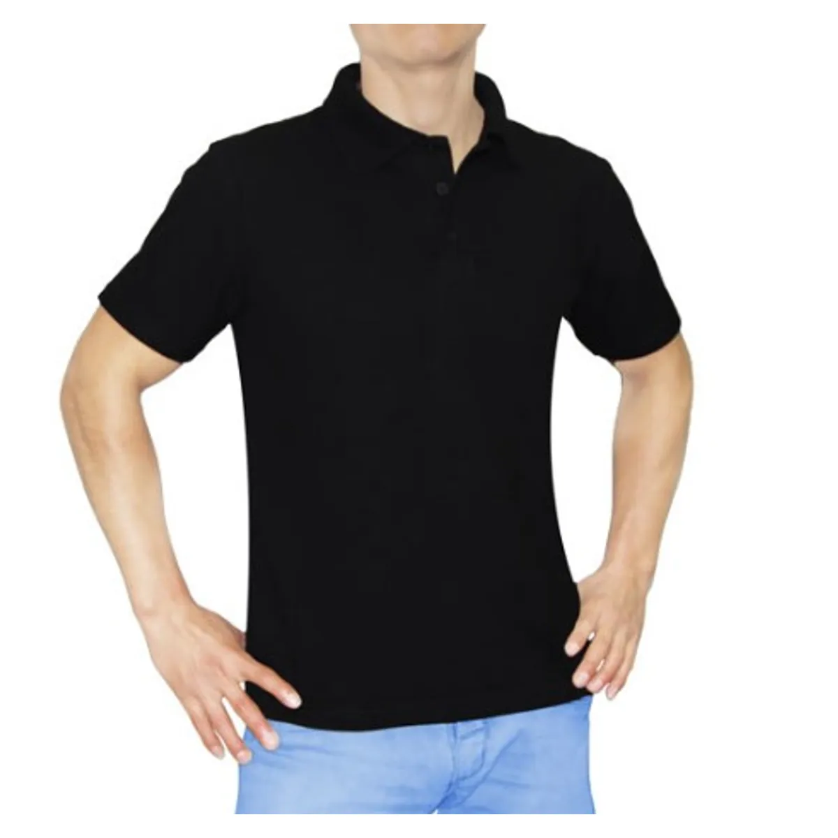 GENERICO - POLO CUELLO CAMISERO MANGA CORTA PIQUE PARA HOMBRE NEGRO