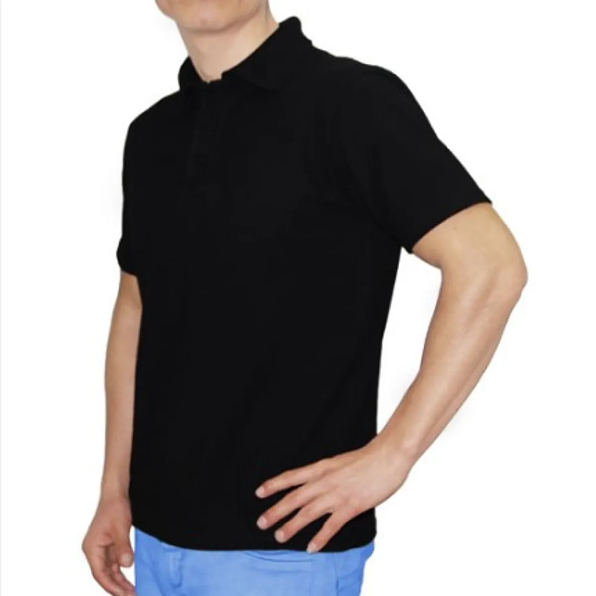 GENERICO - POLO CUELLO CAMISERO MANGA CORTA PIQUE PARA HOMBRE NEGRO