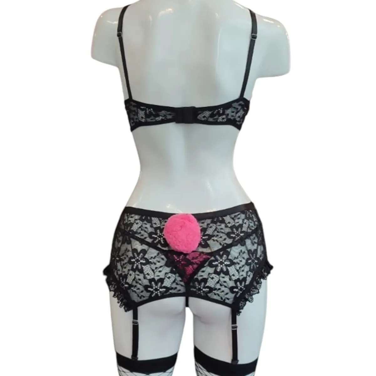 GENERICO - DISFRAZ CONEJITA SEXY PORTALIGAS DE ENCAJE CON MEDIAS