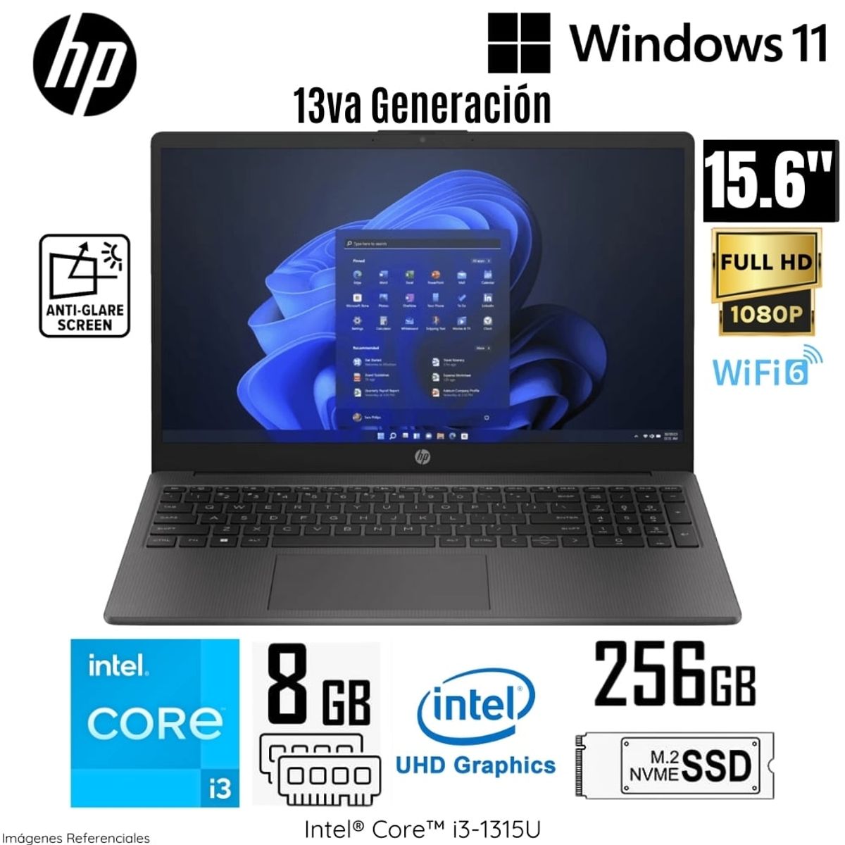 HP - Laptop HP 250 G10 Intel Core i3-1315U 8GB RAM 256GB SSD 15.6 Pulg. HD - 81H23LT