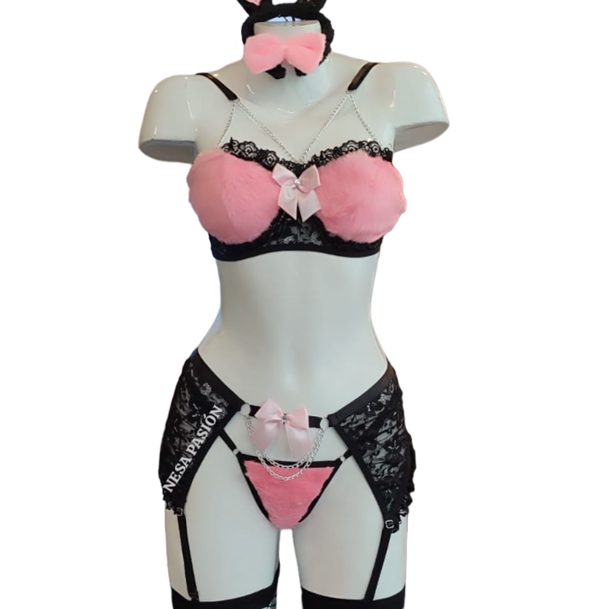 GENERICO - DISFRAZ CONEJITA SEXY PORTALIGAS DE ENCAJE CON MEDIAS