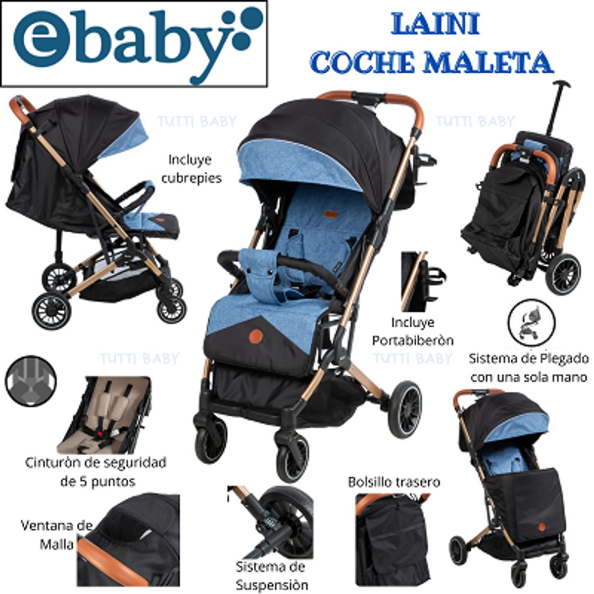 EBABY - COCHE MALETA LAINI - AZUL