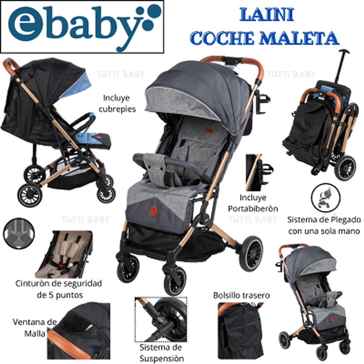 EBABY - COCHE MALETA LAINI - GRIS