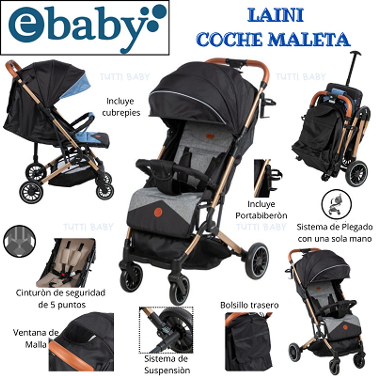 EBABY - COCHE MALETA LAINI - NEGRO