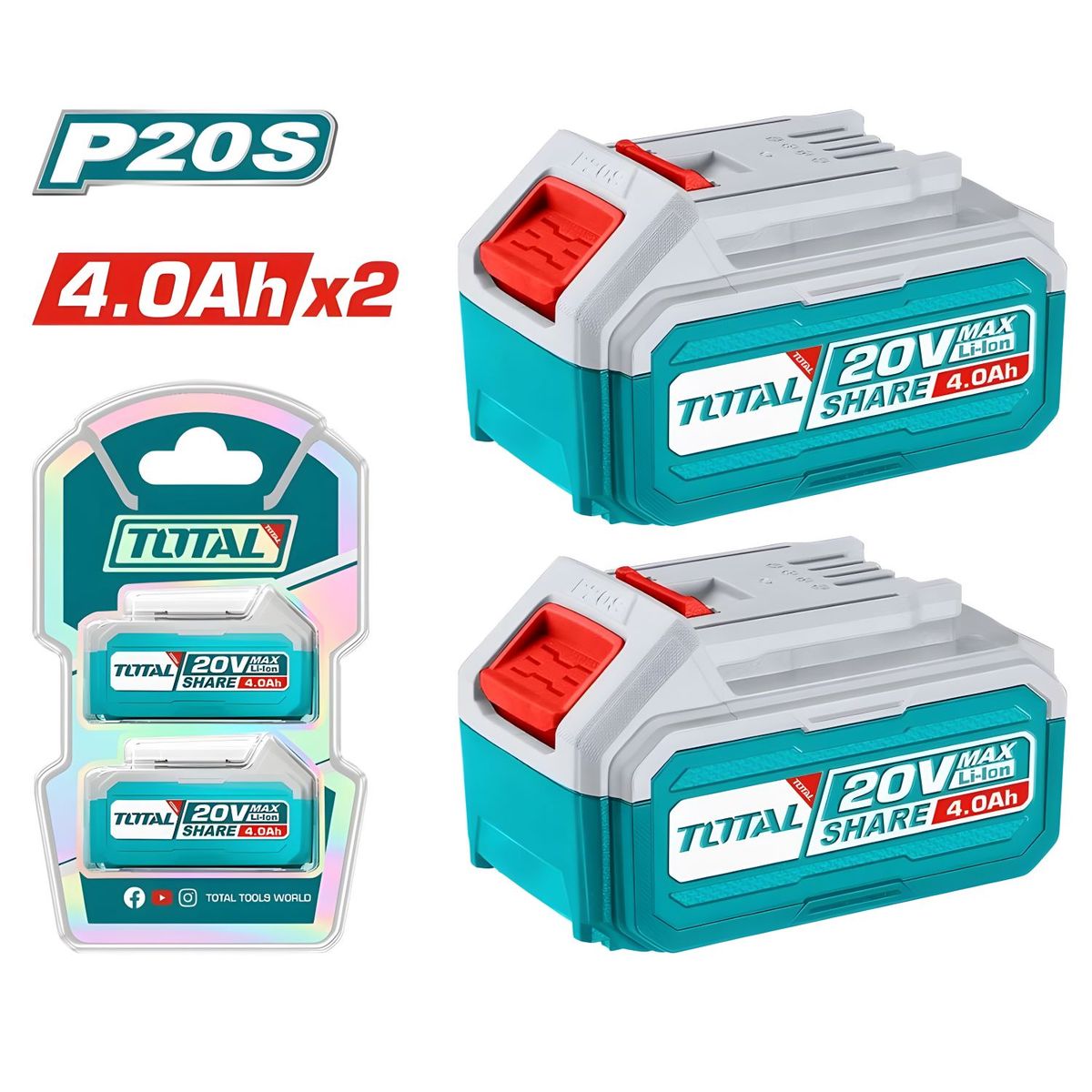 TOTAL TOOLS - Batería Total Pack De 2 Baterías De 4.0ah -TOSLI240312