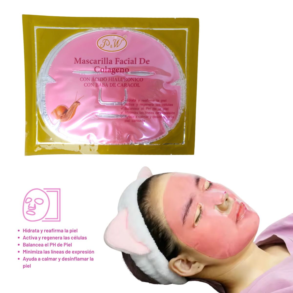 BIOAQUA - Mascarilla Facial de Colágeno con Ácido Hialurónico y Baba de Caracol