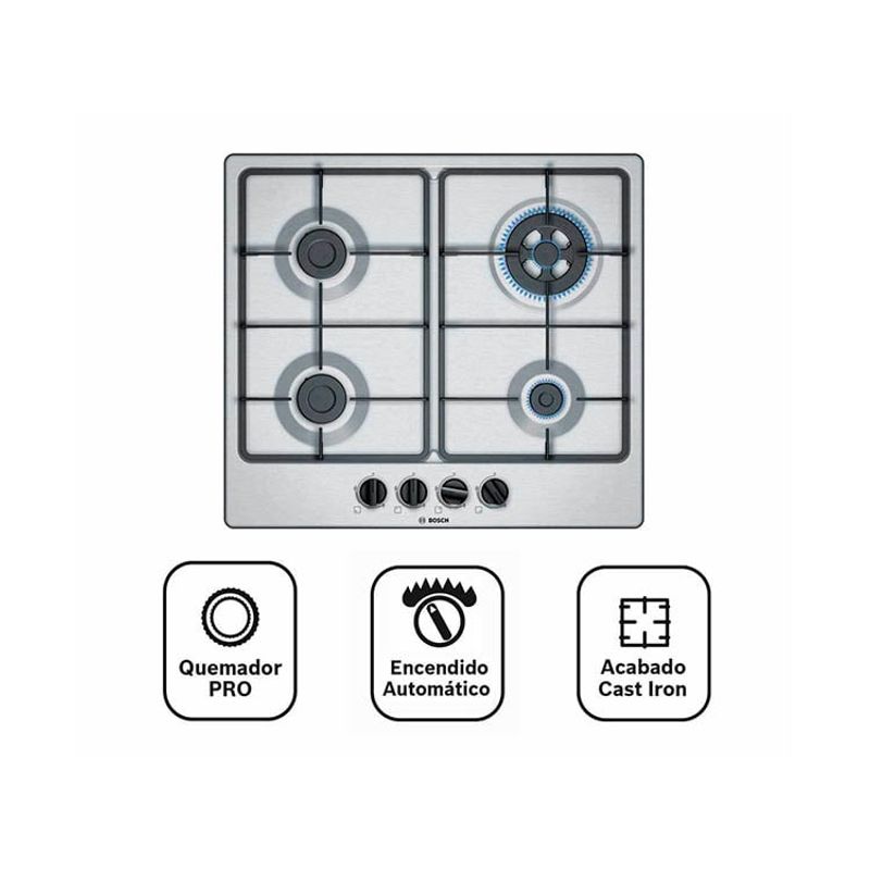 BOSCH - ENCIMERA EMPOTRABLE A GAS BOSCH 4 HORNILLAS PGH6B5B60V