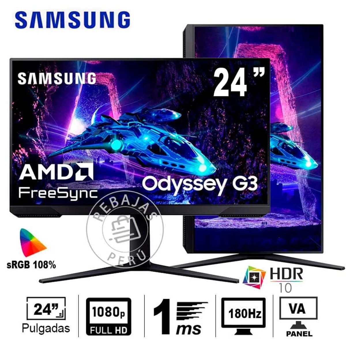 SAMSUNG - Monitor Samsung Odyssey G3 24 FHD 180Hz 1ms FreeSync VA