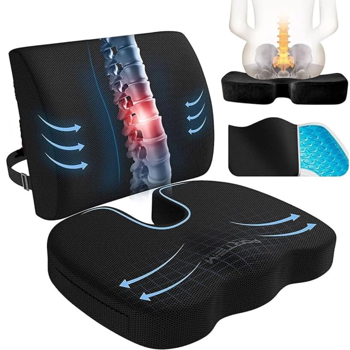 GENERICO - PACK COJÍN LUMBAR GEL + COJÍN DE ASIENTO GEL TECH