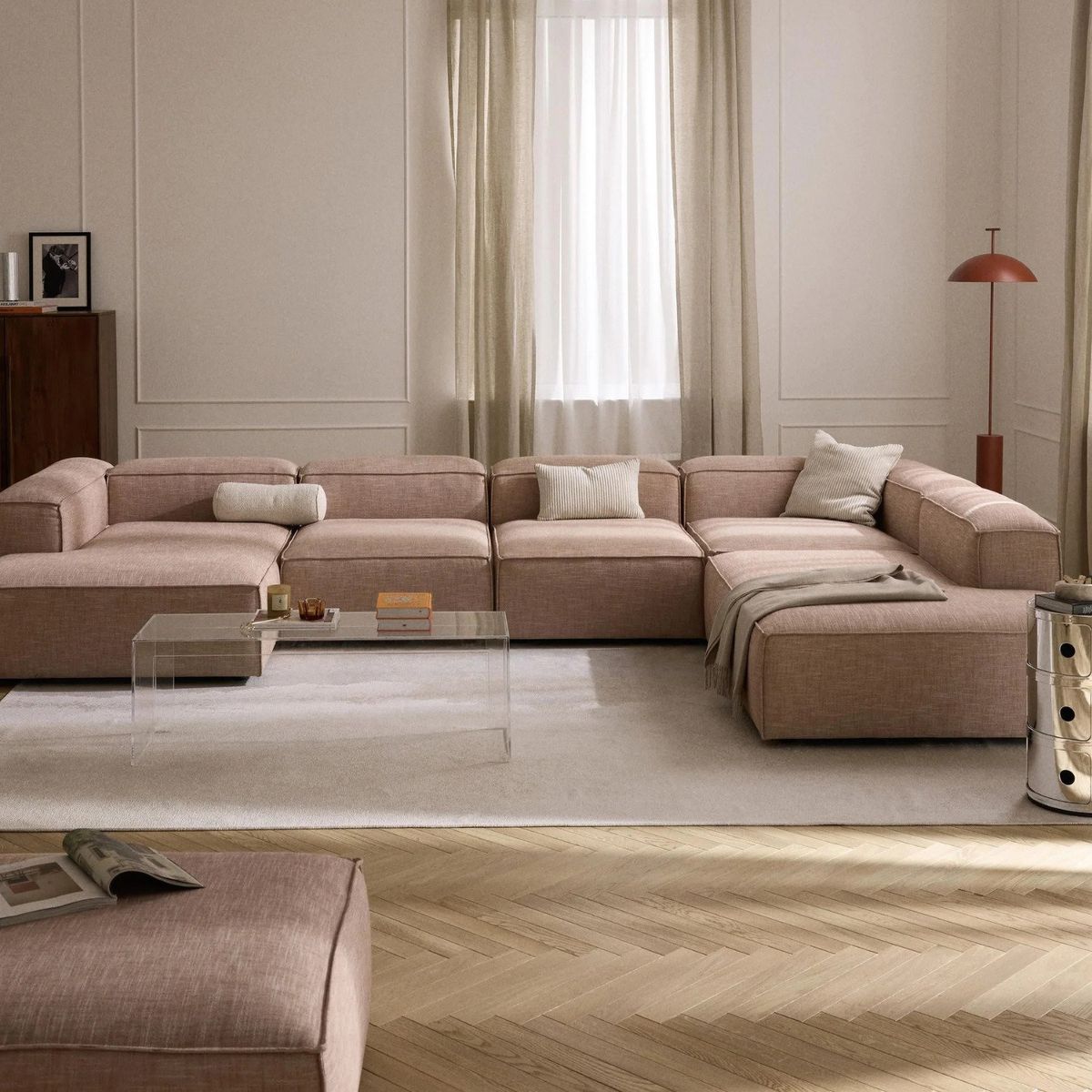 GENERICO - Seccional Derecho Rinconera 6 Plazas Monarch Lino - Rojo Oxido