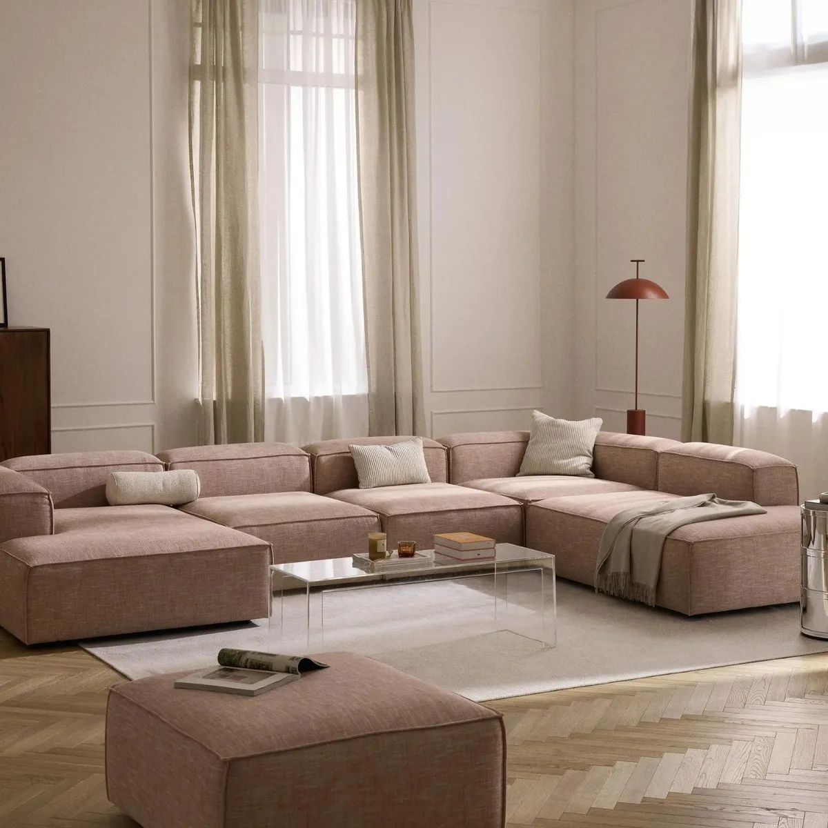 GENERICO - Seccional Derecho Rinconera 6 Plazas Monarch Lino - Rojo Oxido