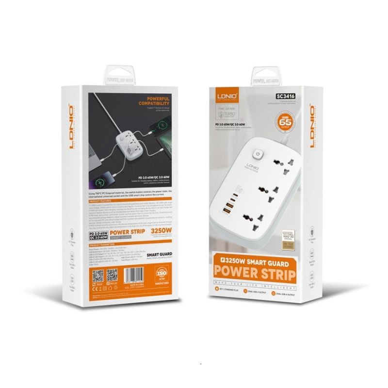 LDNIO - Extensión De Pared Ldnio Sc3416 2 Metros 3 Socket 2 Usb