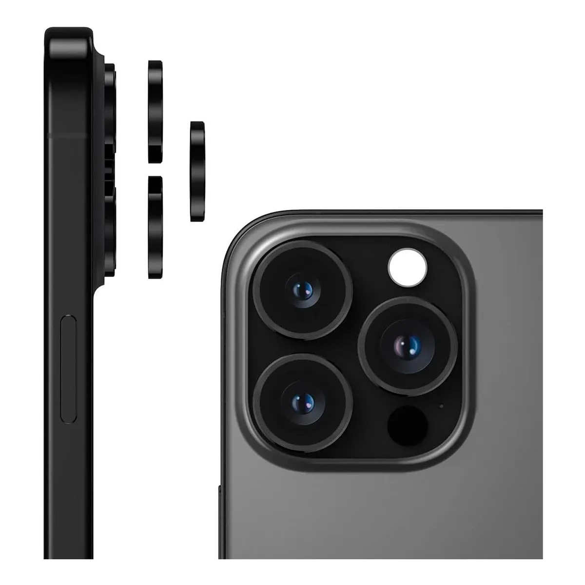 GENERICO - Protector individual para lentes de cámaras iPhone 15 Pro Max Negro