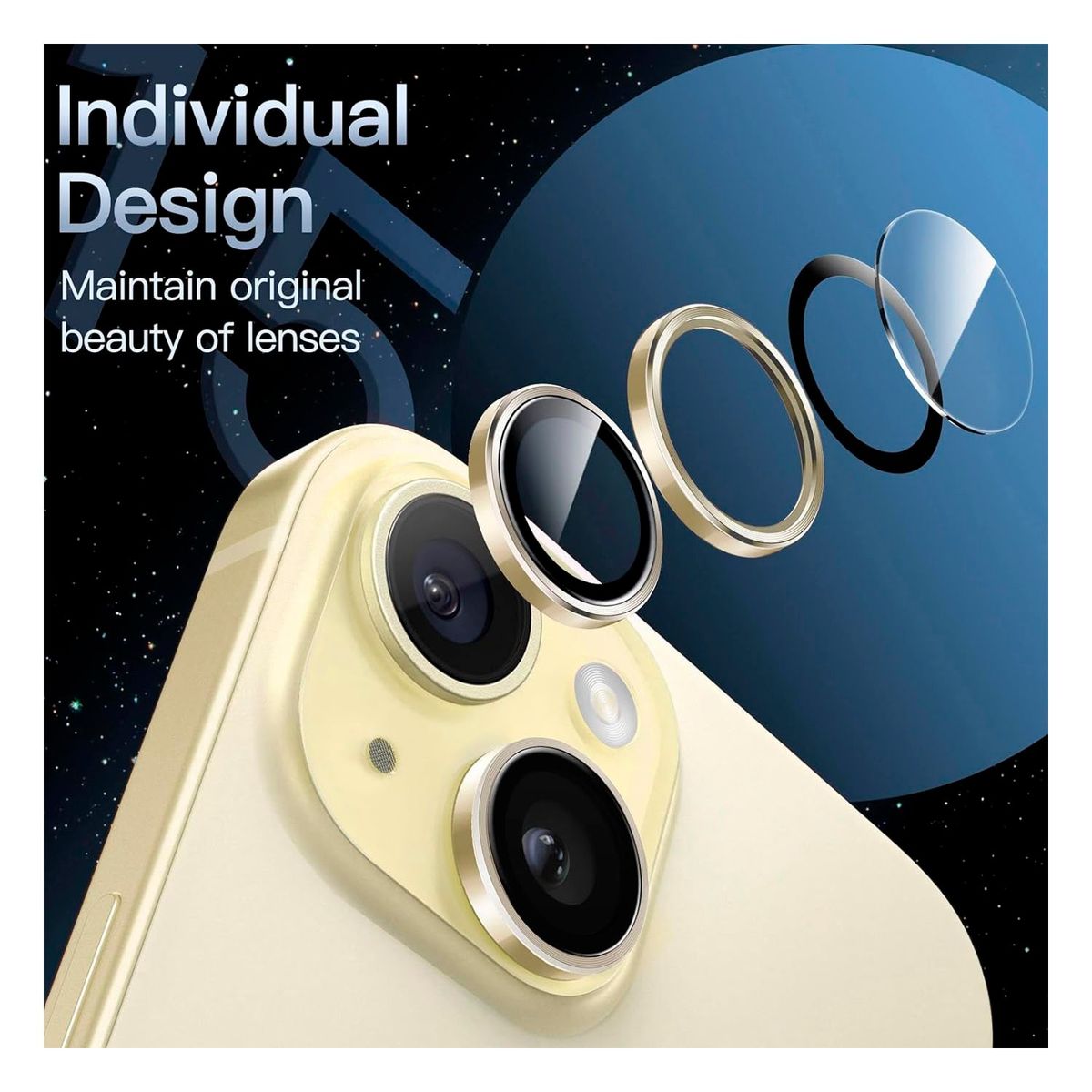 GENERICO - Protector individual para lente de cámaras iPhone 15 Y 15Plus Amarillo