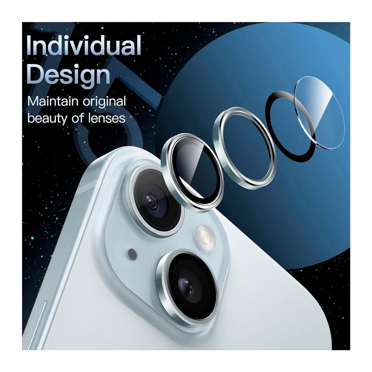 GENERICO - Protector individual para lente de cámaras iPhone 15 Y 15Plus Celeste