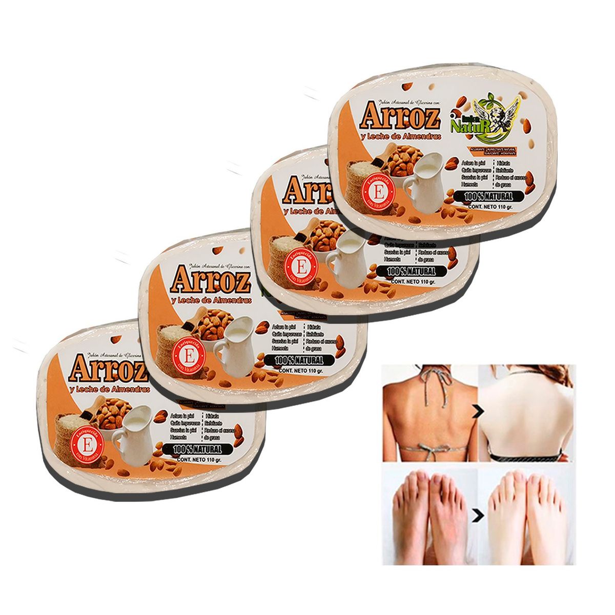 GENERICO - Jabón de arroz blanqueador natural 4 unidades