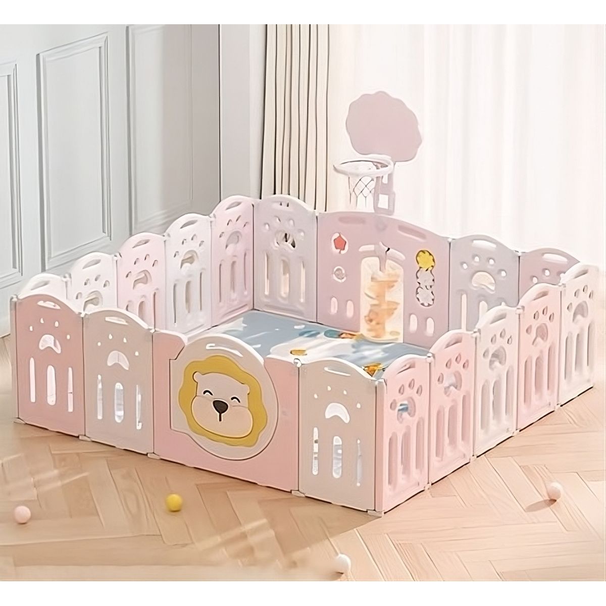 GENERICO - CORRALITO INFANTIL PLEGABLE MODELO LEONCITO ROSA 185x180 CMS