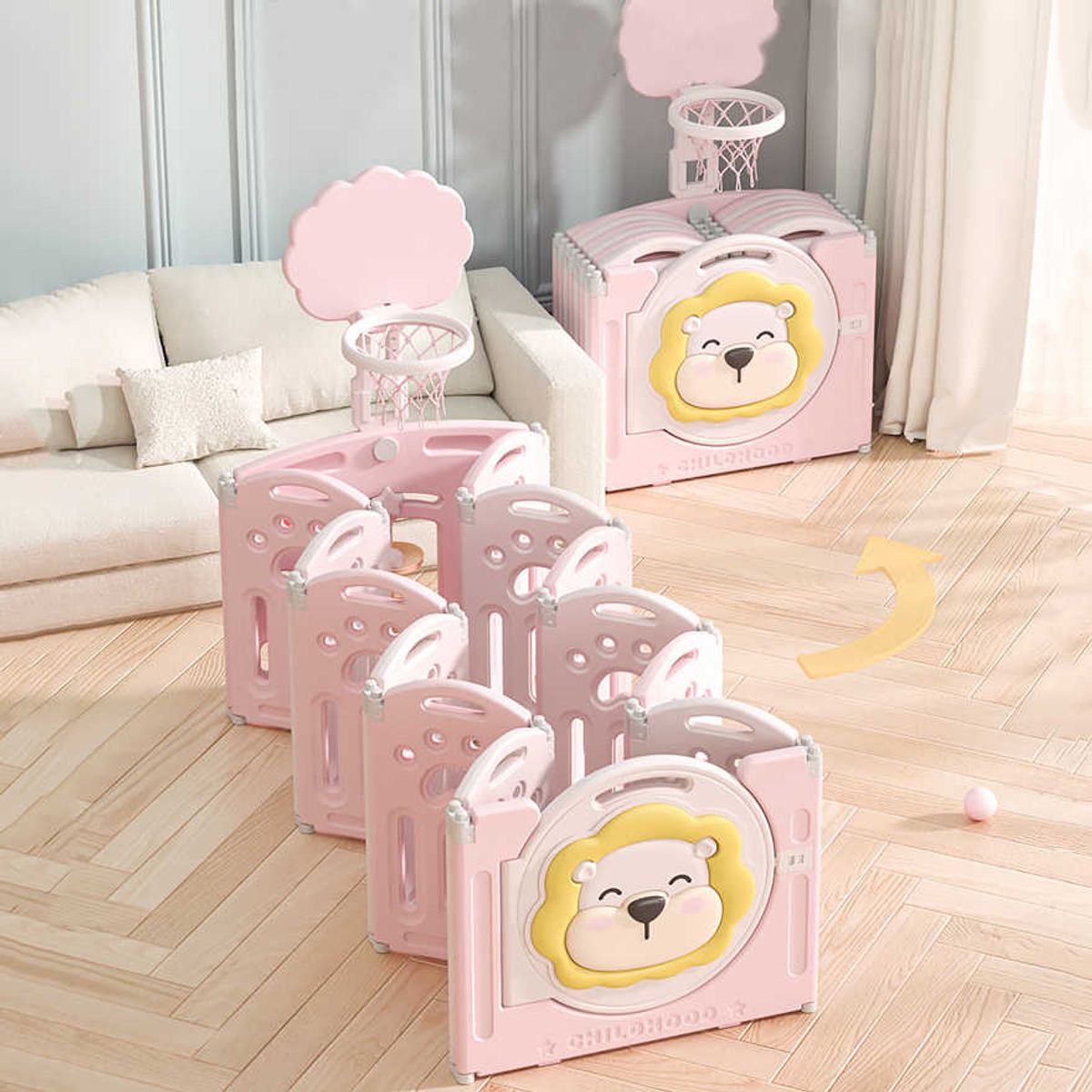 GENERICO - CORRALITO INFANTIL PLEGABLE MODELO LEONCITO ROSA 185x180 CMS