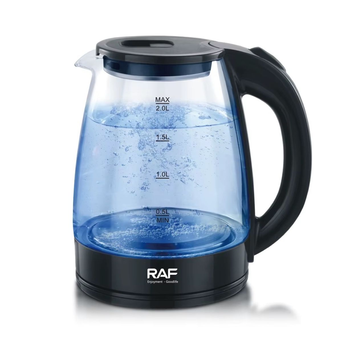 RAFF - HERVIDOR ELÉCTRICO VIDRIO TRANSPARENTE 2L LUZ LED NEGRO