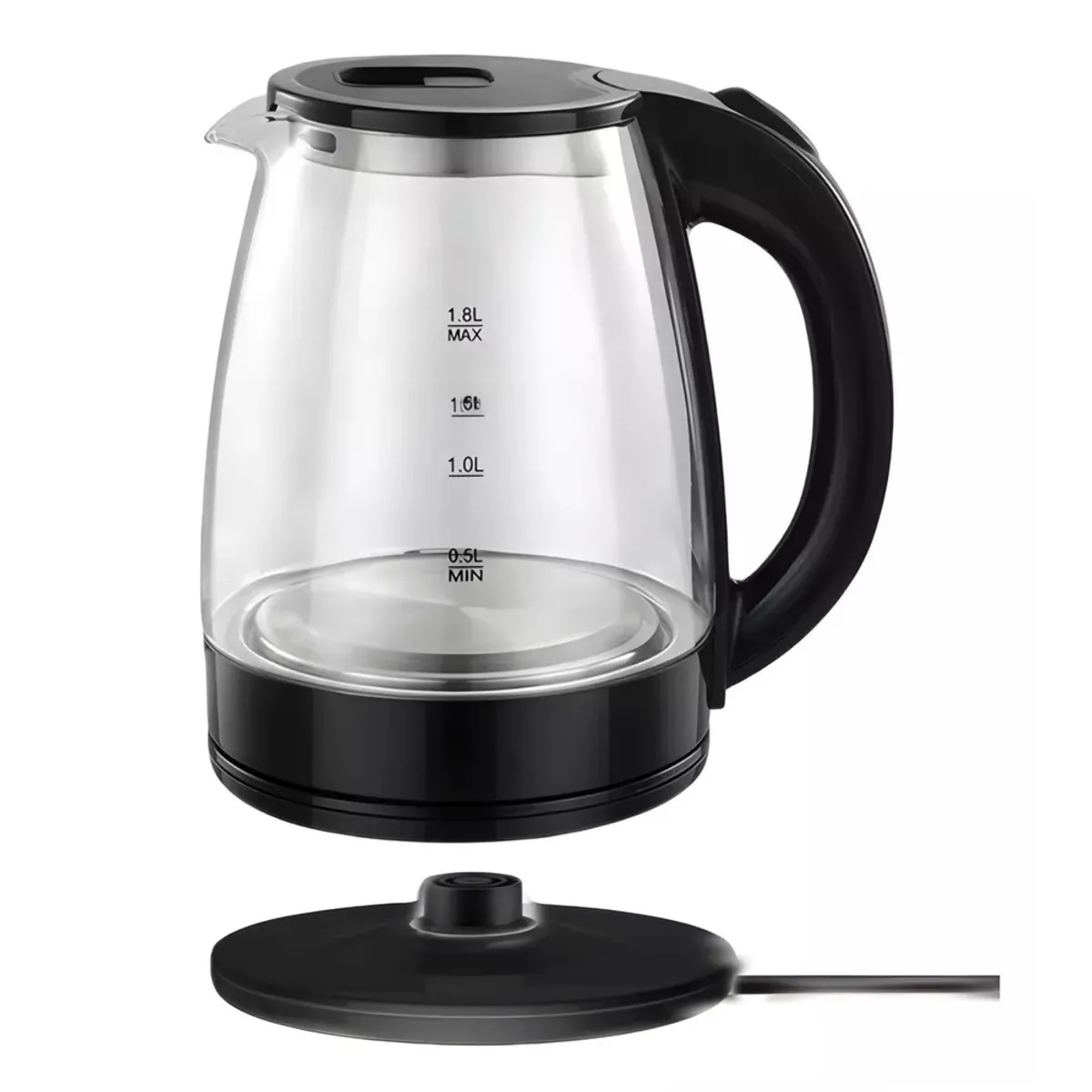 RAFF - HERVIDOR DE VIDRIO TRANSPARENTE 2L LUZ LED NEGRO