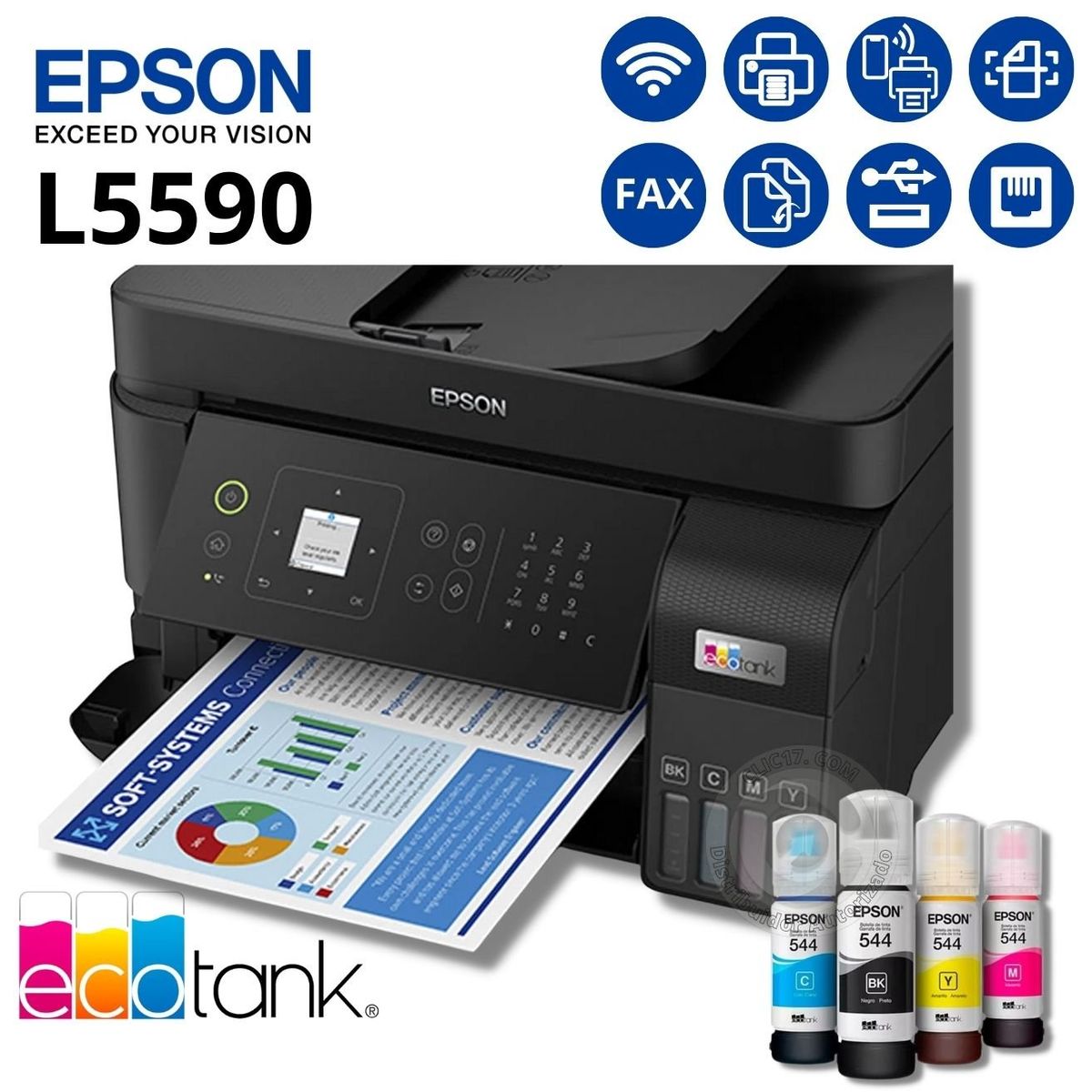 EPSON - Impresora Multifuncional Epson EcoTank L5590 Fax USB LAN WiFi