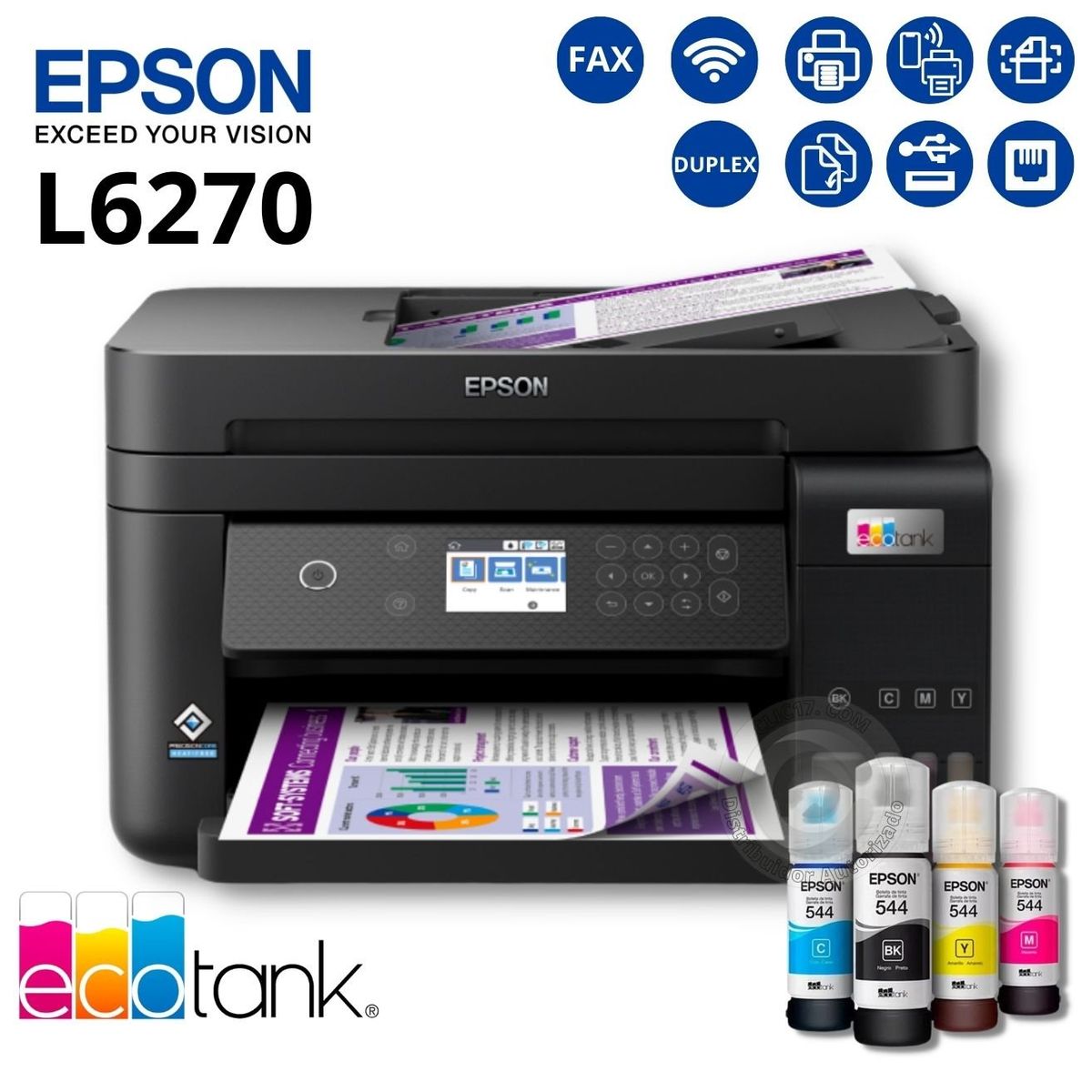 EPSON - Impresora Multifuncional de tinta Epson L6270 Fax USB LAN WiFi Duplex