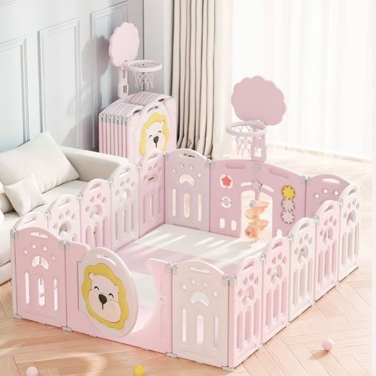 GENERICO - CORRAL CORRALITO INFANTIL PLEGABLE LEONCITO Y ALFOMBRA 150x180 CMS