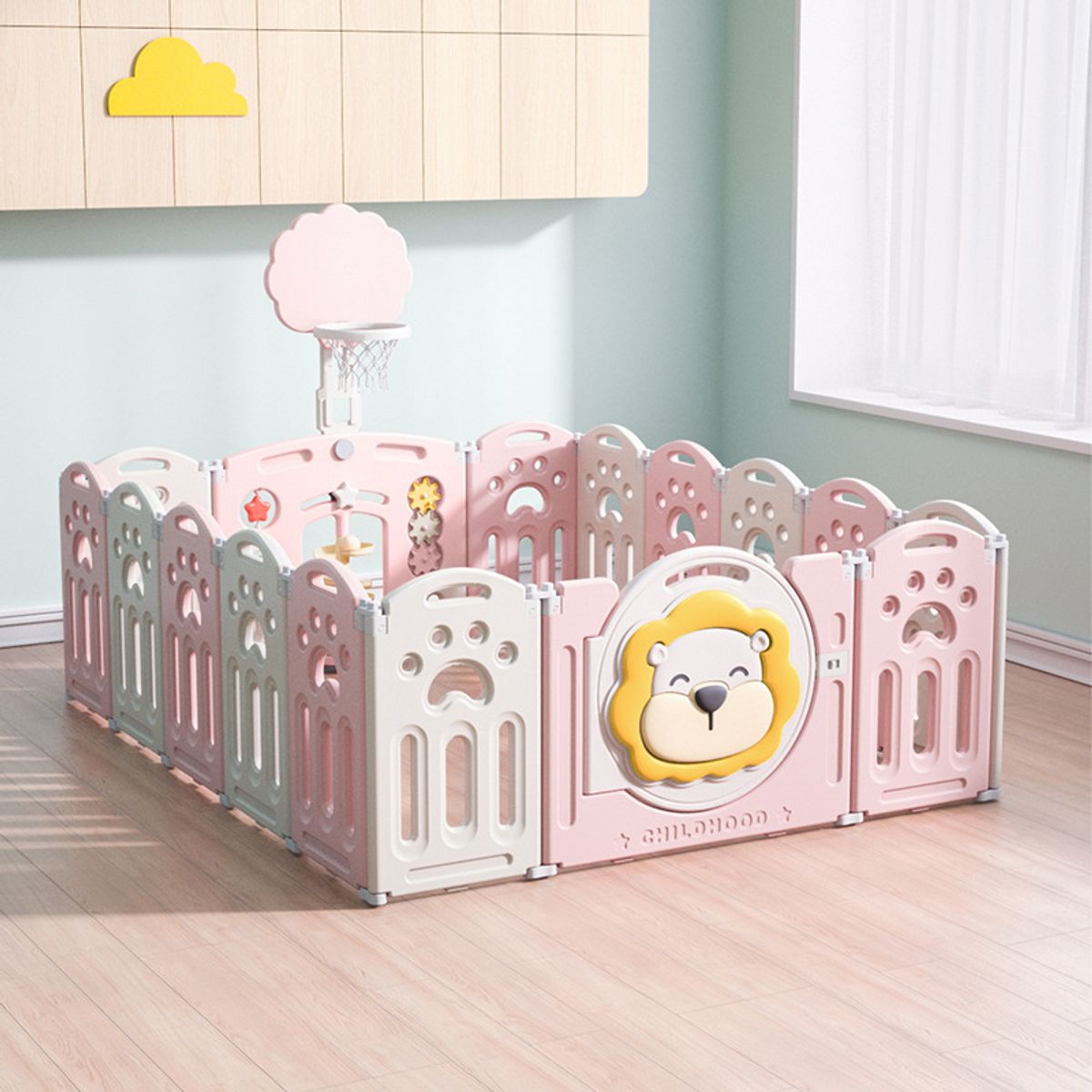 GENERICO - CORRAL CORRALITO INFANTIL PLEGABLE LEONCITO Y ALFOMBRA 150x180 CMS