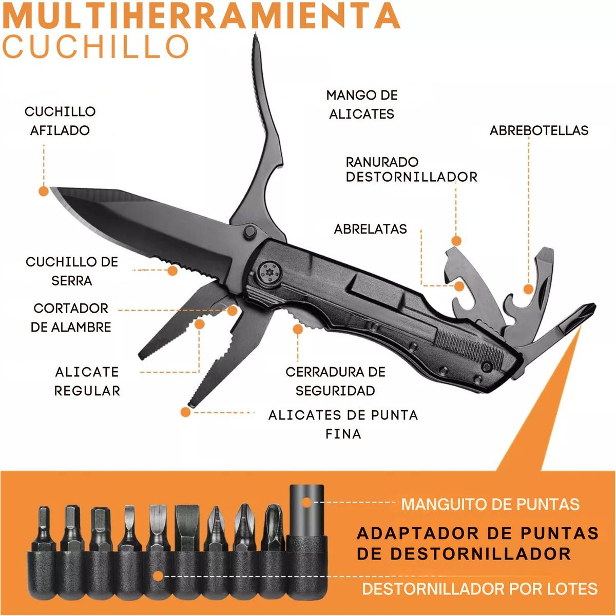 OEM - Cuchillo Multifuncional 13 en 1 con Mango Antideslizante