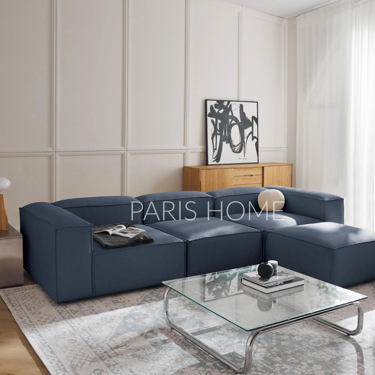 GENERICO - Seccional Rinconera Monarch 4 Plazas Tejido - Azul Oscuro