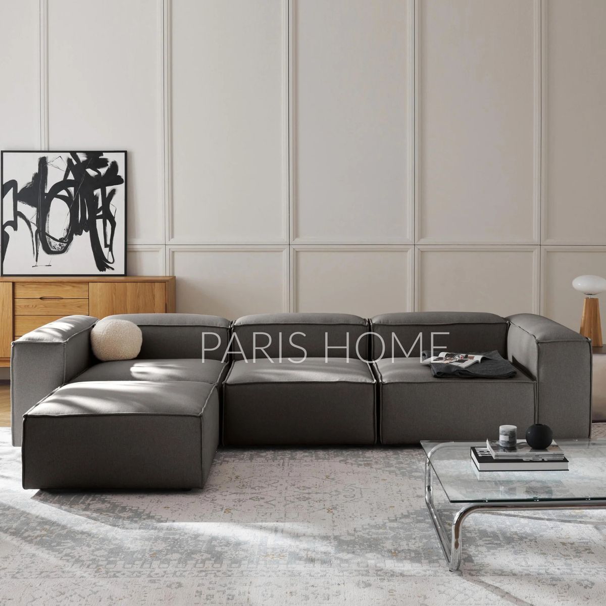 GENERICO - Seccional Rinconera 4 Plazas Monarch Tejido - Gris Oscuro