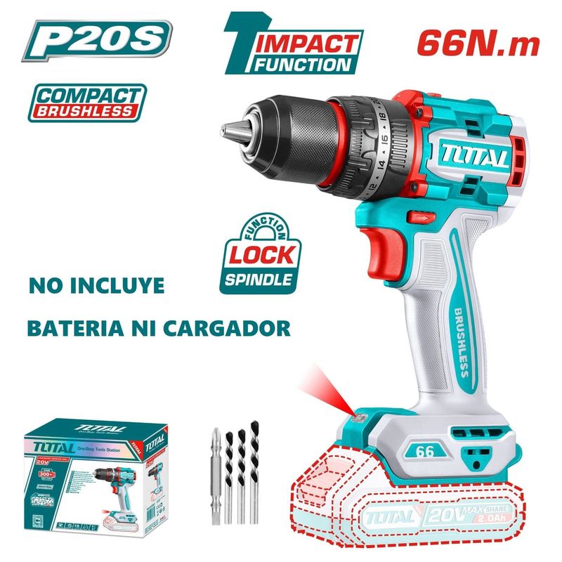 TOTAL TOOLS - Taladro Atornillador Brushless Solo Cabezal 66nm- TIDLI206681
