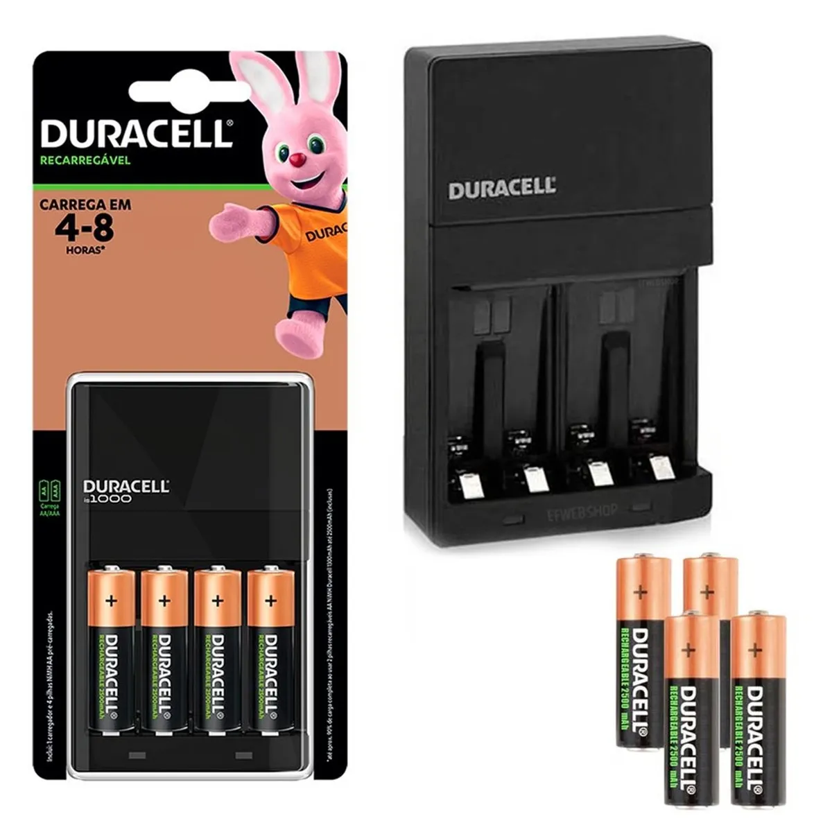 DURACELL - Cargador de Pilas Duracell + 4 Pilas AA de 2500 mAh