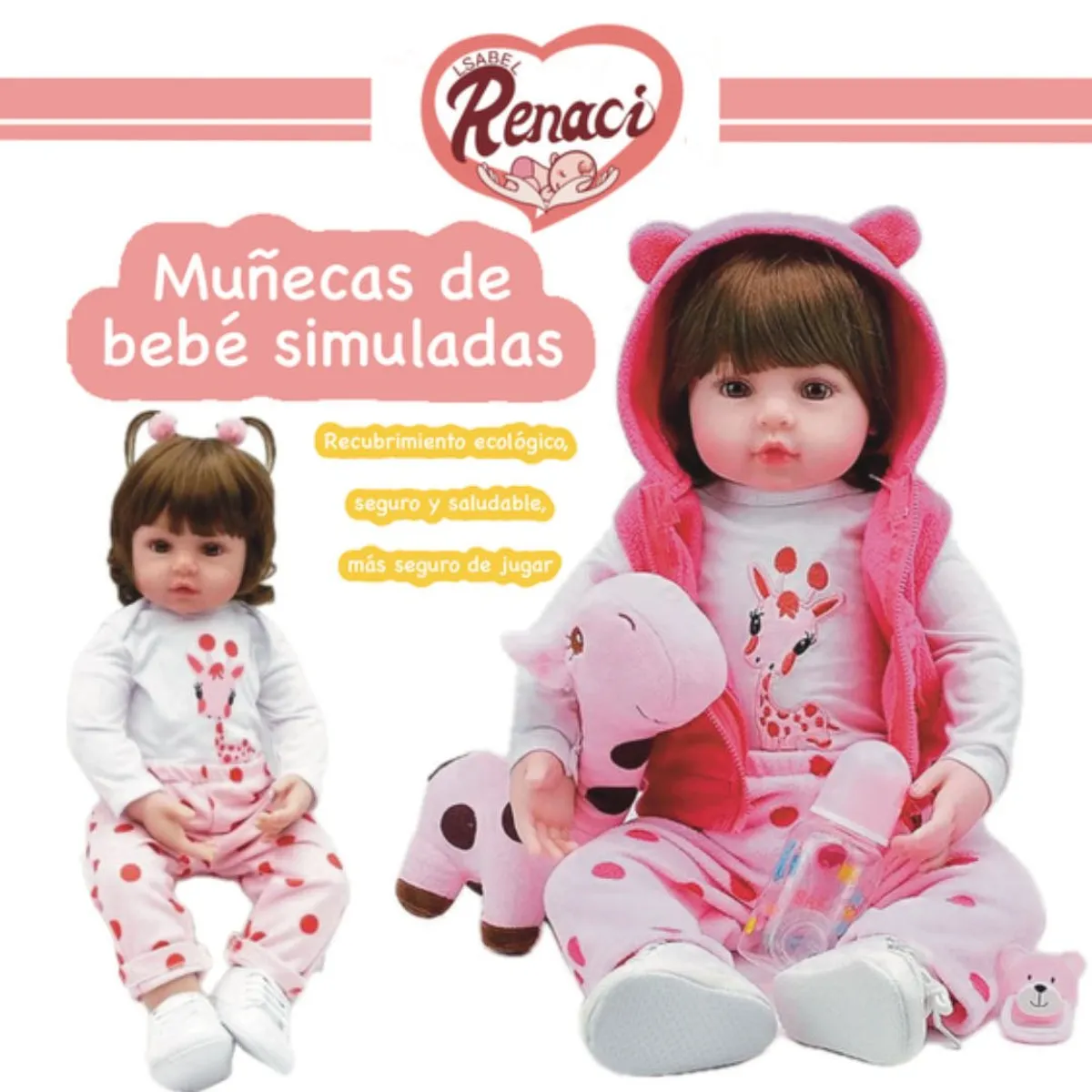 LSABEL RENACI - Muñeca Bebé Realista Reborn 100% Silicona 55cm