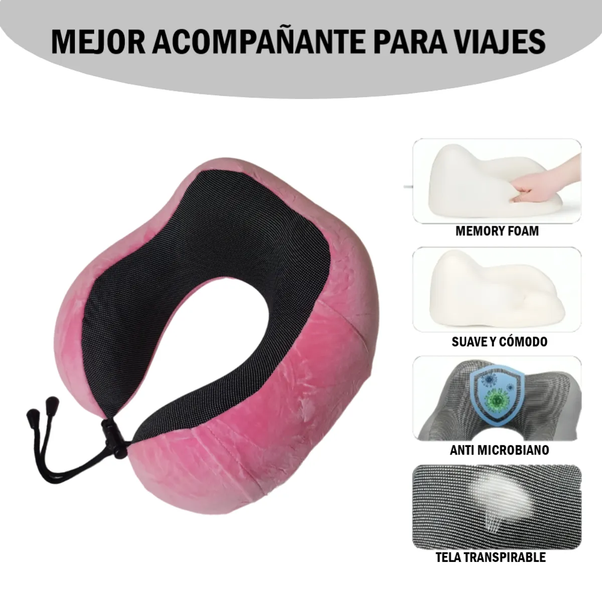 GENERICO - Almohada cojin de viaje para cuello - Rosado