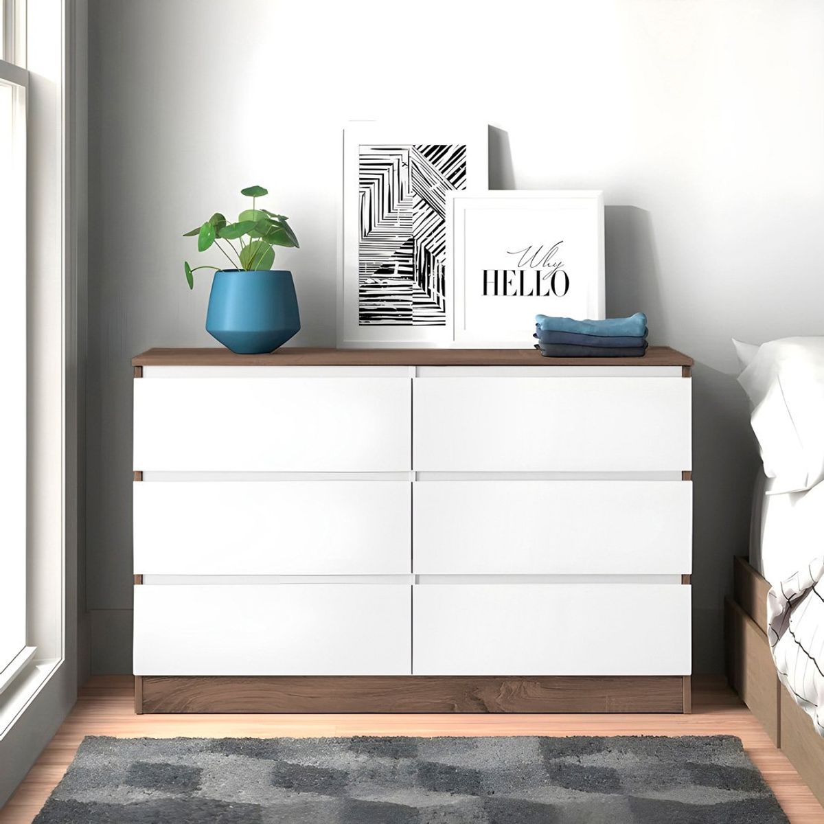 GENERICO - Cómoda Francine 6 Cajones Blanco y Bellota 120 cm Huk