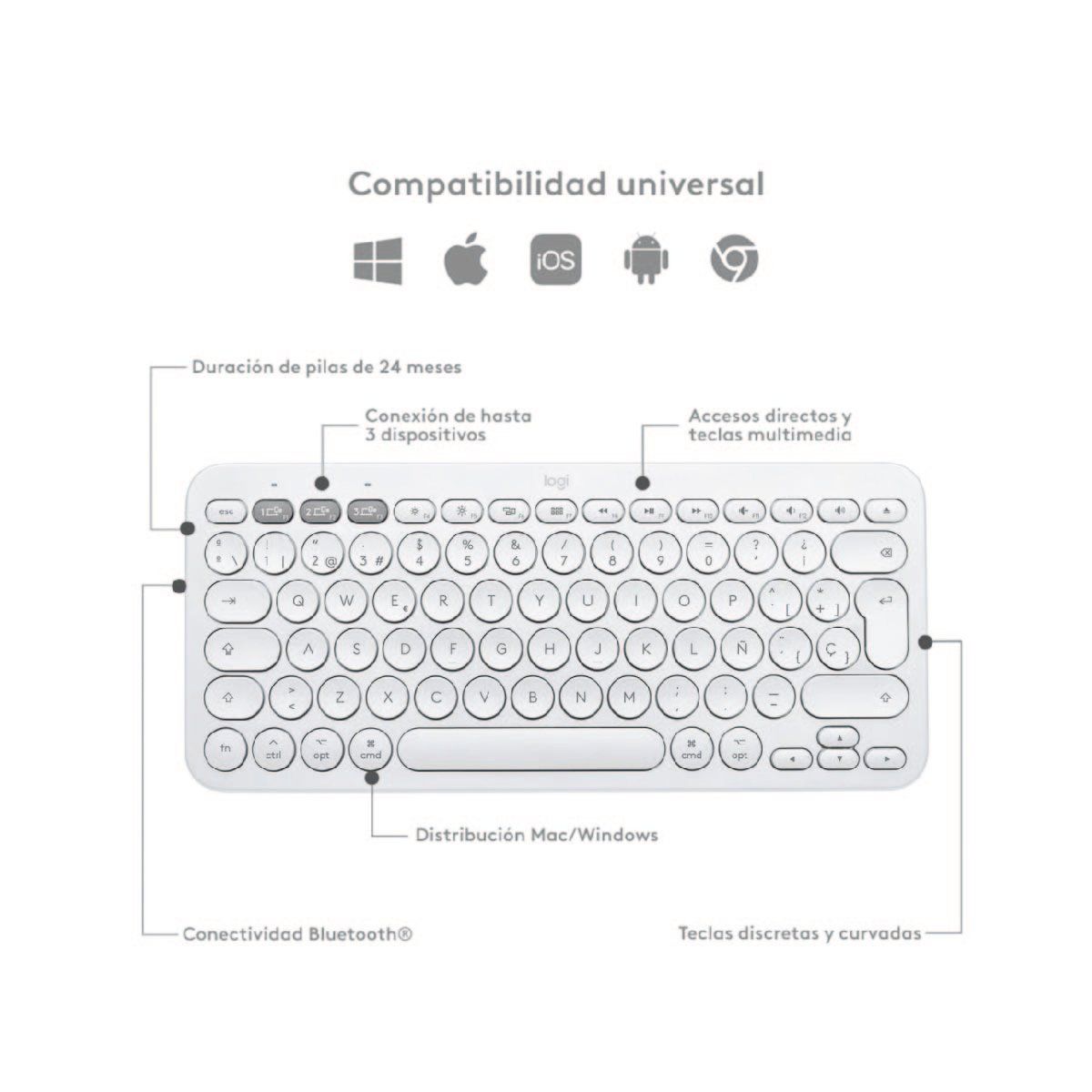 LOGITECH - Teclados Logitech Pebble 2 K380S Bluetooth/wireless SP Blanco