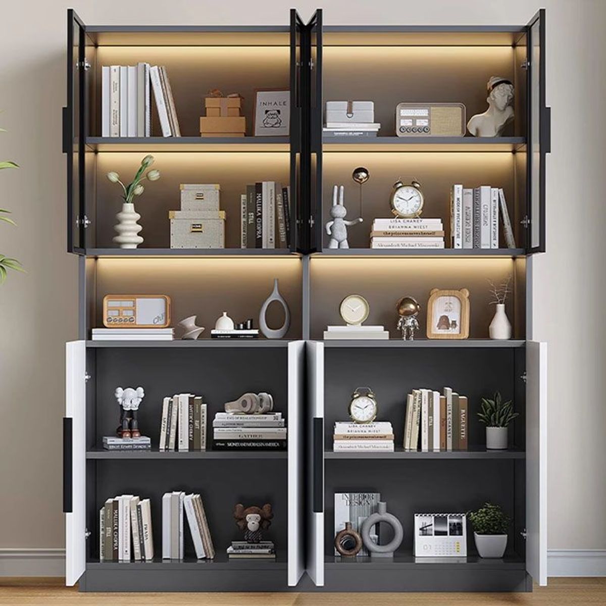 GENERICO - Vitrina Ara Moderna Iluminada - Gris y Blanco