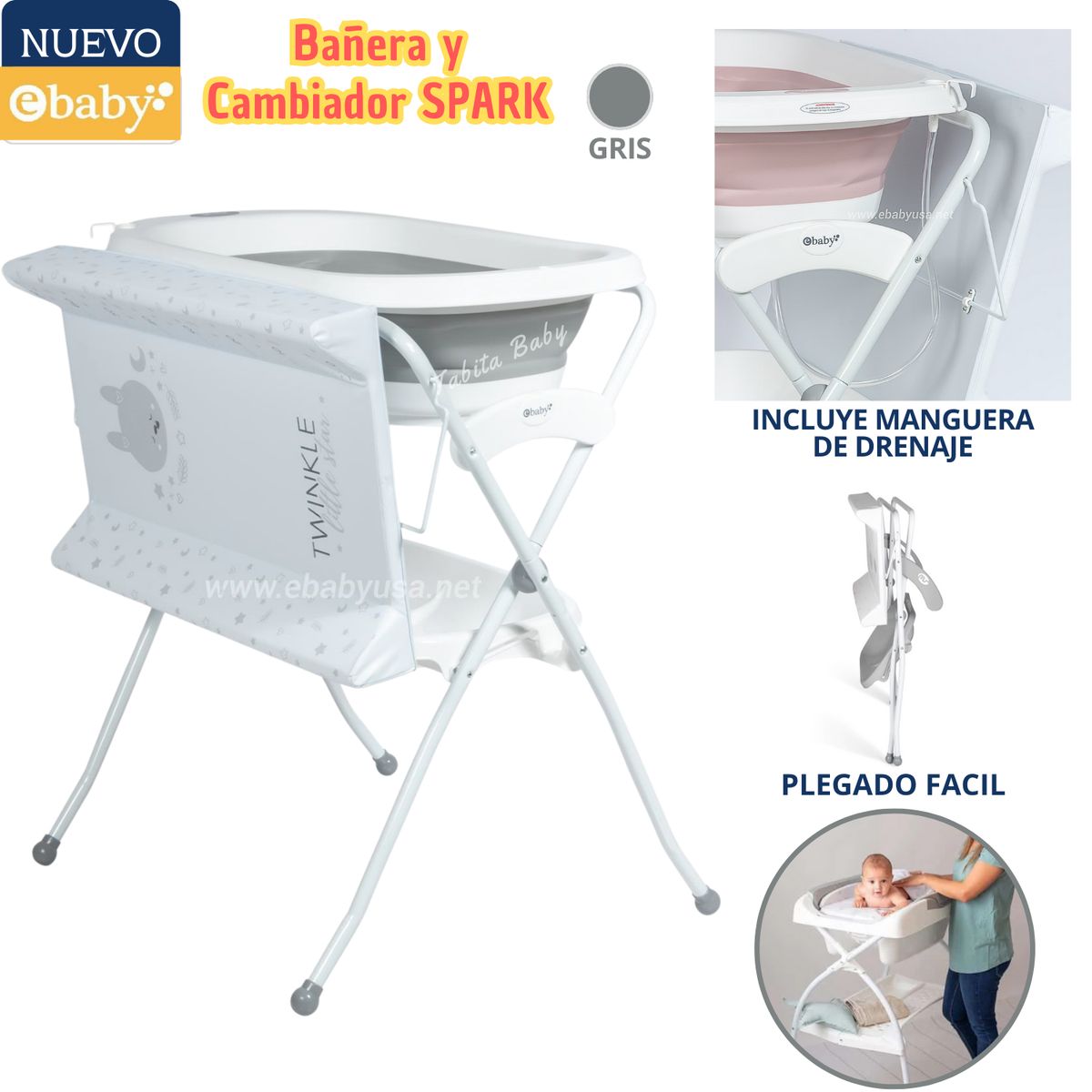EBABY - Bañera y cambiador plegable Spark Gris